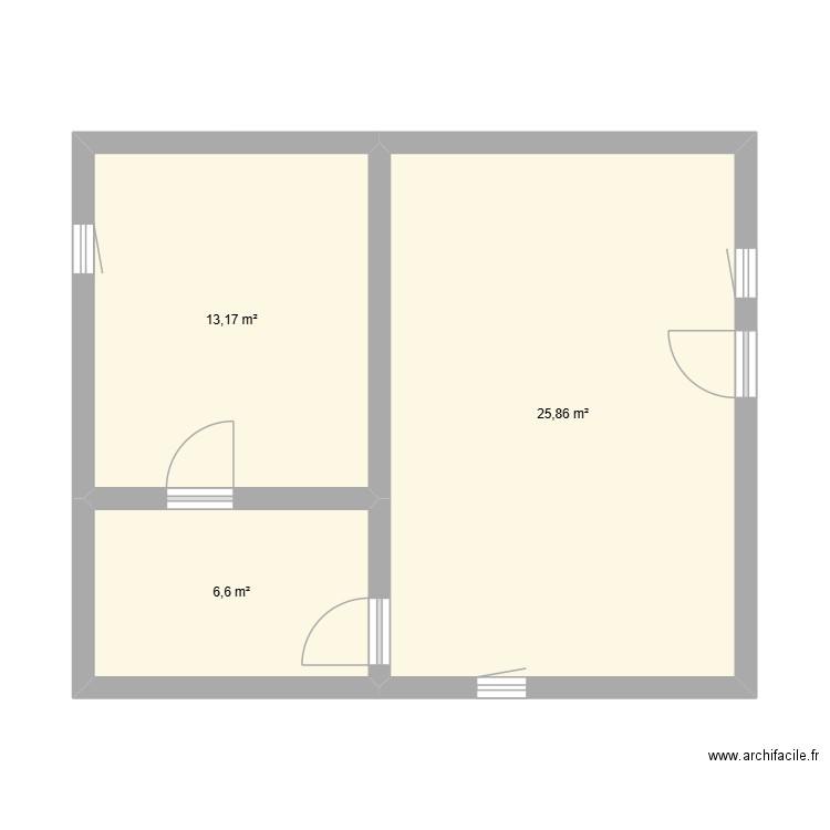 plan maison a feu. Plan de 3 pièces et 46 m2