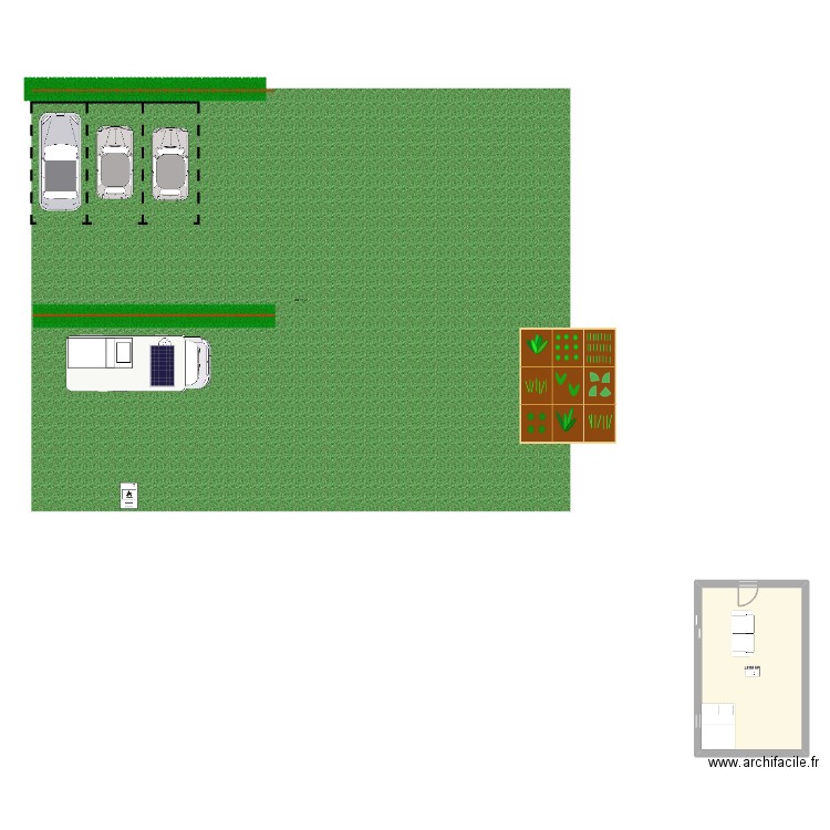 terrain. Plan de 1 pièce et 28 m2