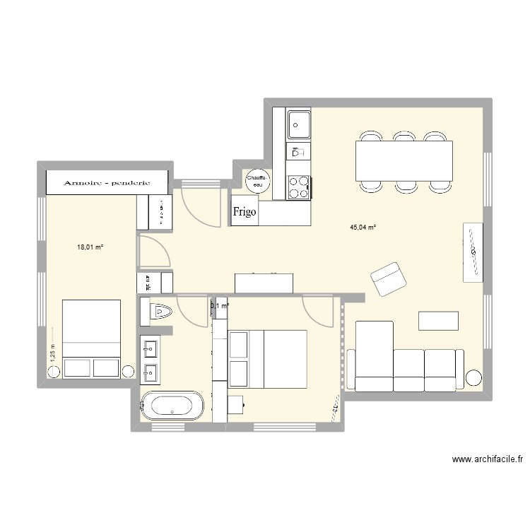Sghiri. Plan de 3 pièces et 63 m2
