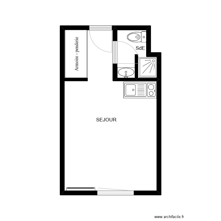 PARTAGE vide. Plan de 2 pièces et 18 m2