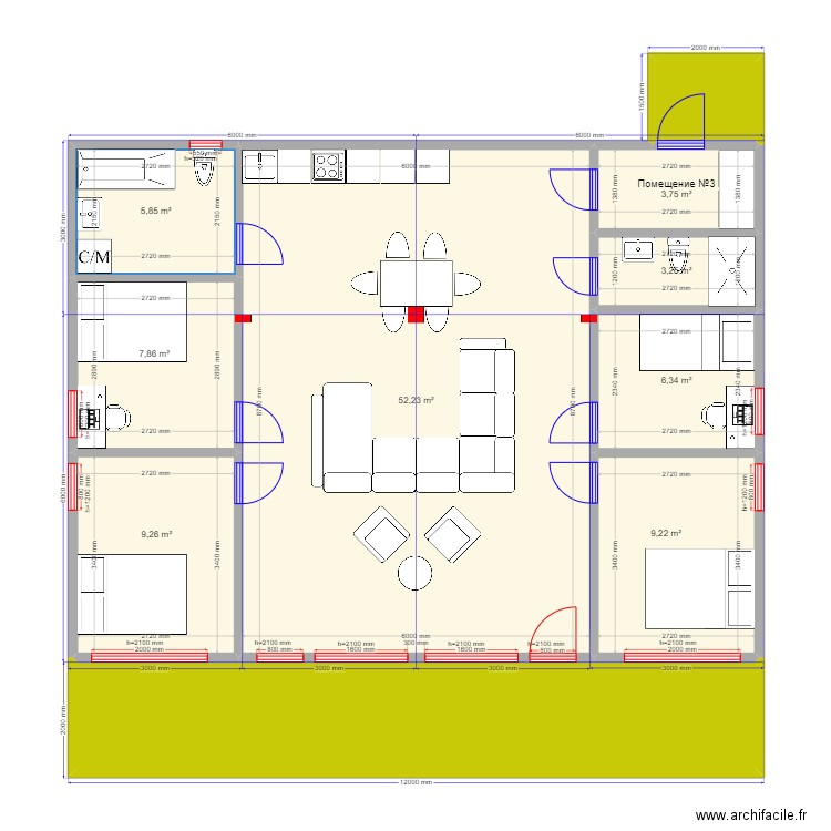 108 1 4сп. Plan de 10 pièces et 122 m2