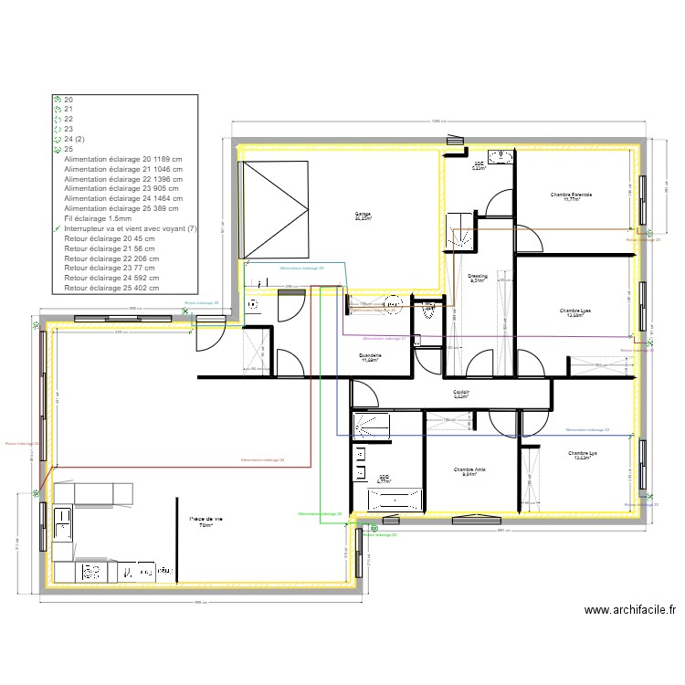 Electricité Luminaire extérieurs. Plan de 11 pièces et 185 m2