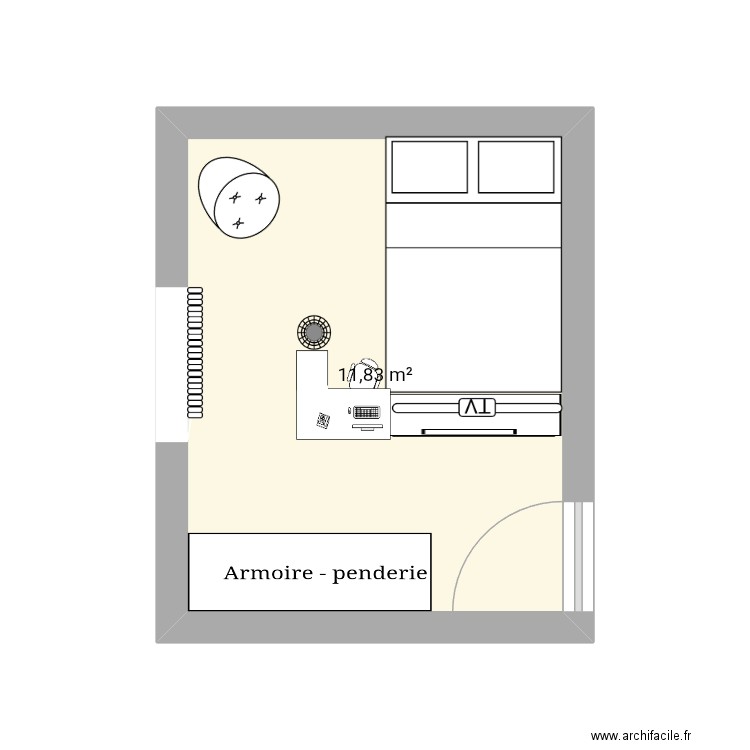 Chambre possible. Plan de 1 pièce et 12 m2