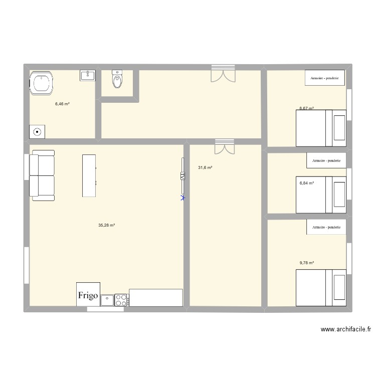projet maison. Plan de 6 pièces et 99 m2