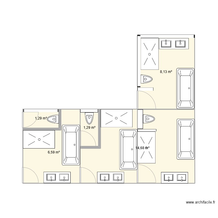 salle de bain. Plan de 5 pièces et 32 m2
