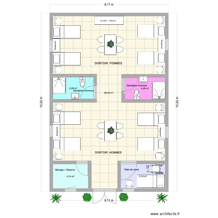 Fraternité St Jean dortoir. Plan de 5 pièces et 86 m2