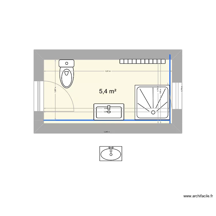 SDB Dun. Plan de 1  et 5 m²