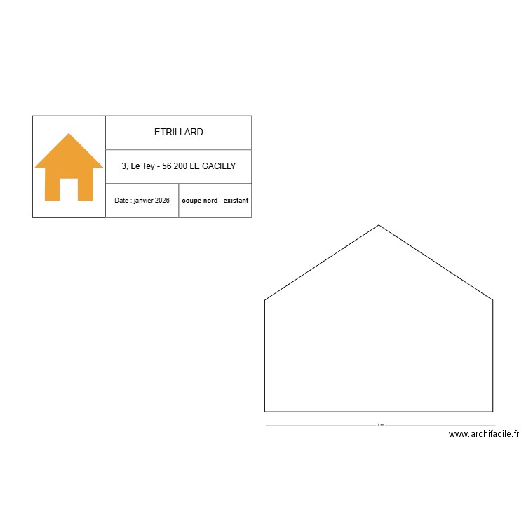 le tey coupe nord existant. Plan de 1 pièce et 109 m2