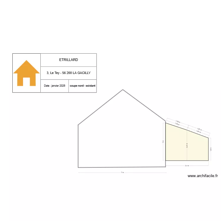 le tey coupe nord existant. Plan de 1 pièce et 109 m²