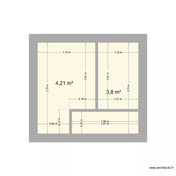salle de bain. Plan de 2  et 8 m²