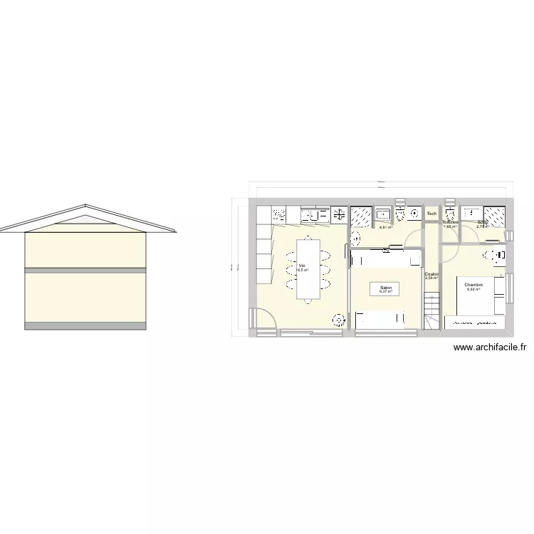GrandeTiny Mezzanine chambre Est. Plan de 17  et 104 m²