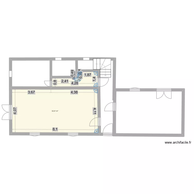 rdc. Plan de 2  et 38 m²