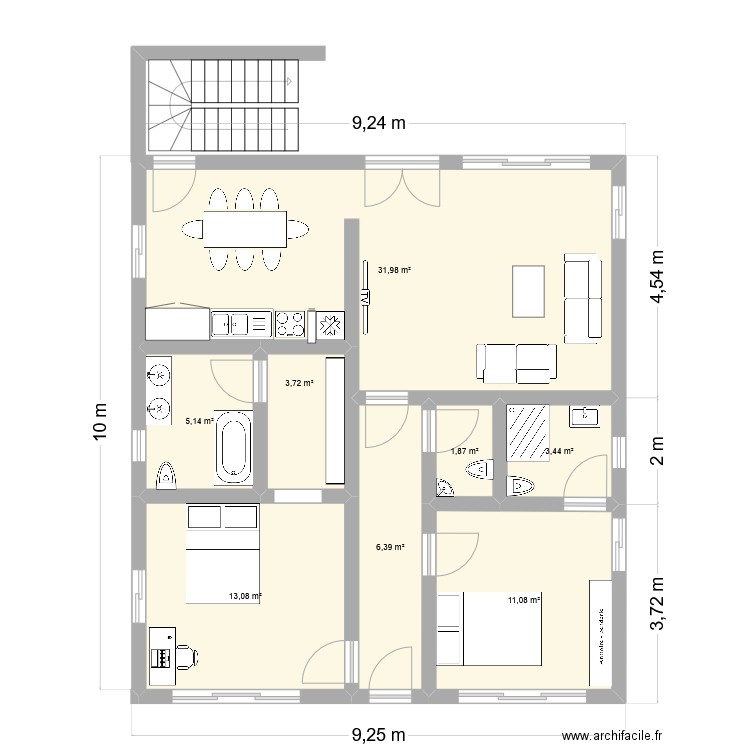 Tanguy 3. Plan de 8 pièces et 77 m2