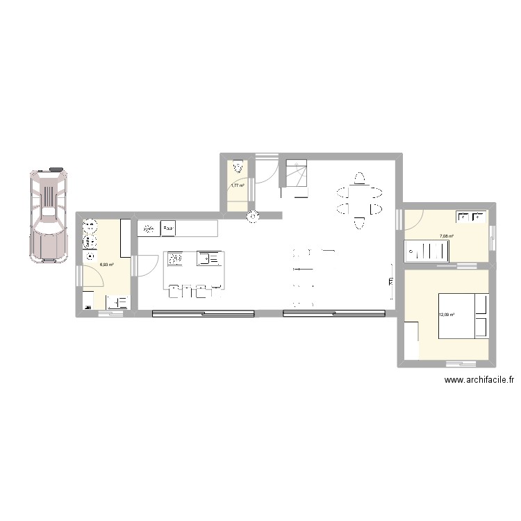maison 1. Plan de 4 pièces et 28 m2
