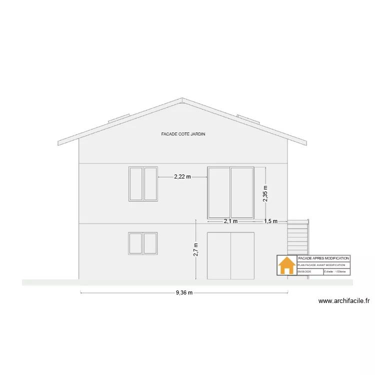 fa&ccedil;ade cot&eacute; baie vitr&eacute;e. Plan de 