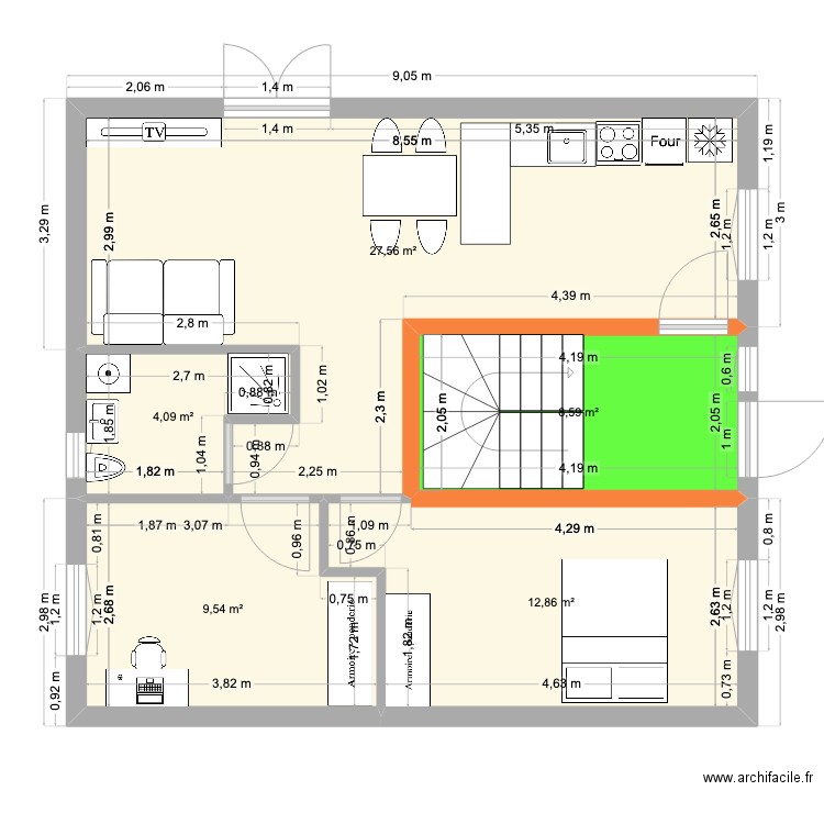 RDC Maison2 hésingue V2. Plan de 5 pièces et 63 m2