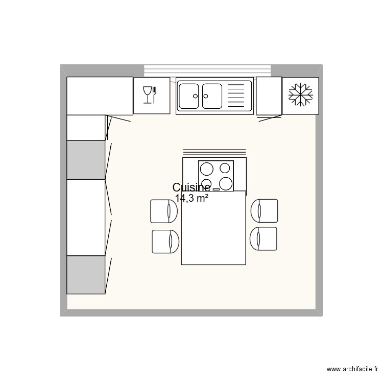 Cuisine. Plan de 1 pièce et 14 m2