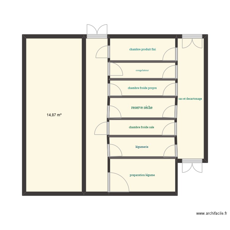 cuisine. Plan de 10 pièces et 42 m2