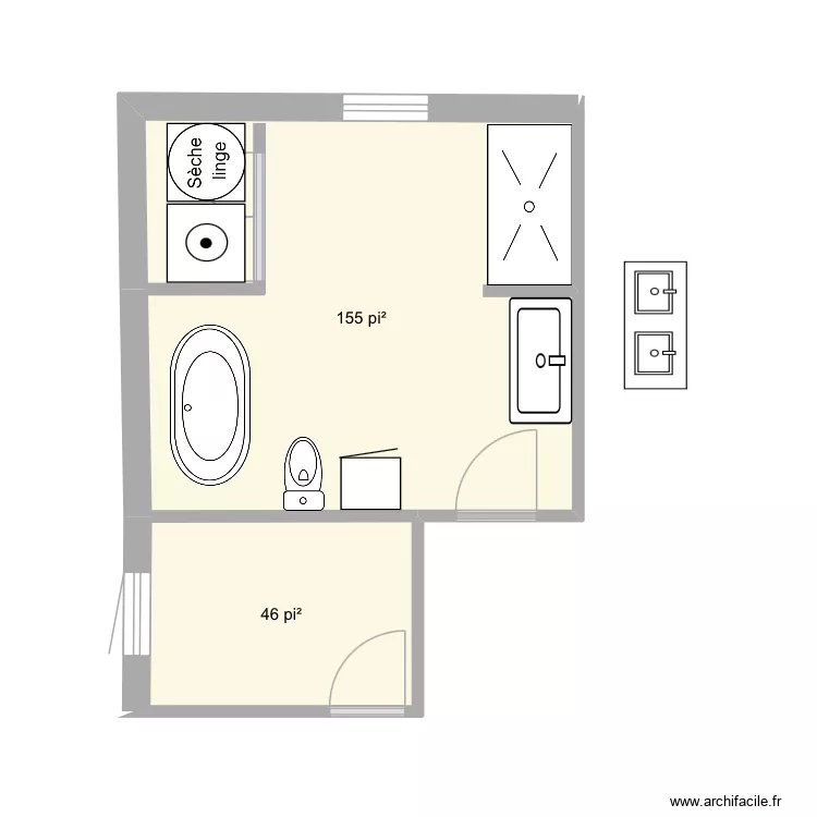 Salle de bain &eacute;tage 2. Plan de 2 Pièces et 19 m²