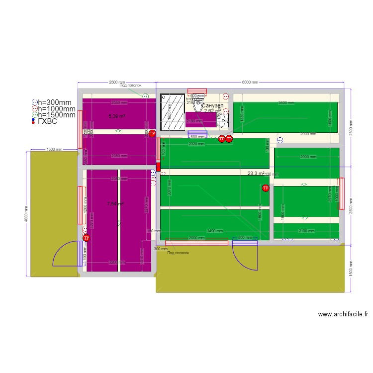 45 5 invert Брехово эл ТП. Plan de 6 pièces et 52 m2