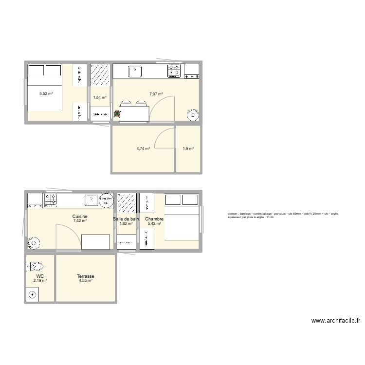 roulotte oficial. Plan de 10 pièces et 44 m2