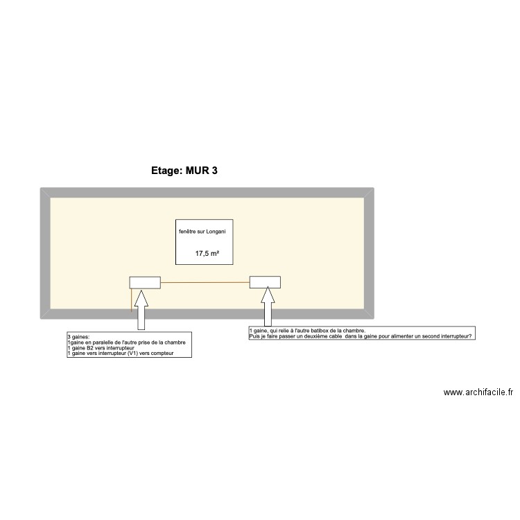 éclairage mur étage longani. Plan de 1 pièce et 18 m2