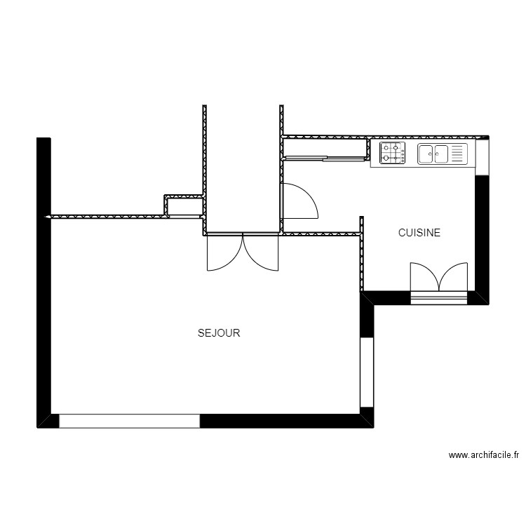 DUFRECHE EXISTANT. Plan de 3 pièces et 43 m2