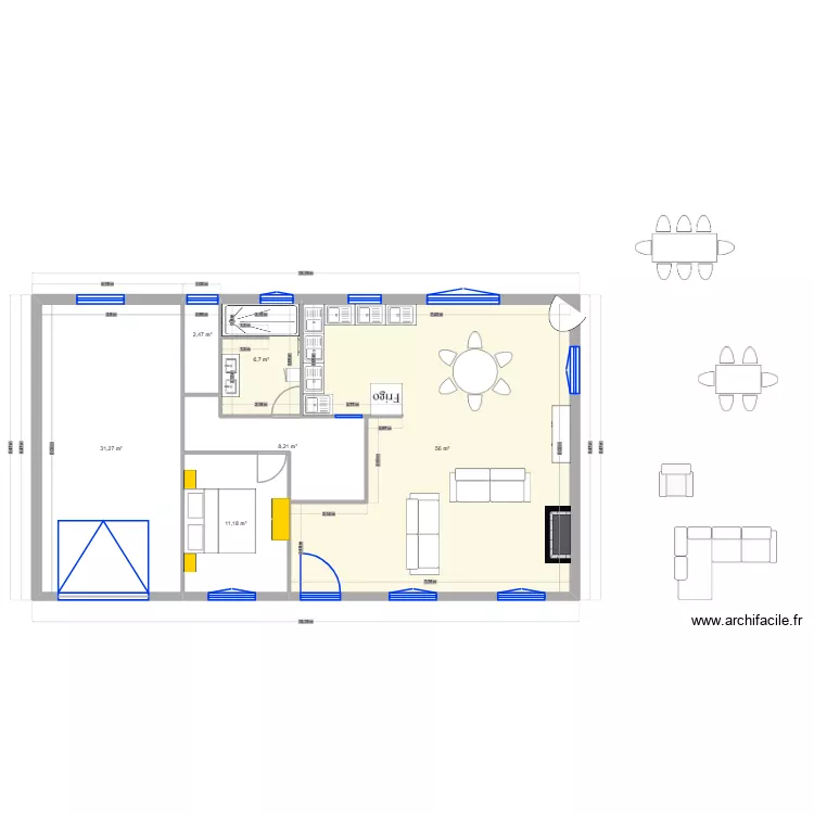 projet 3. Plan de 6  et 116 m²