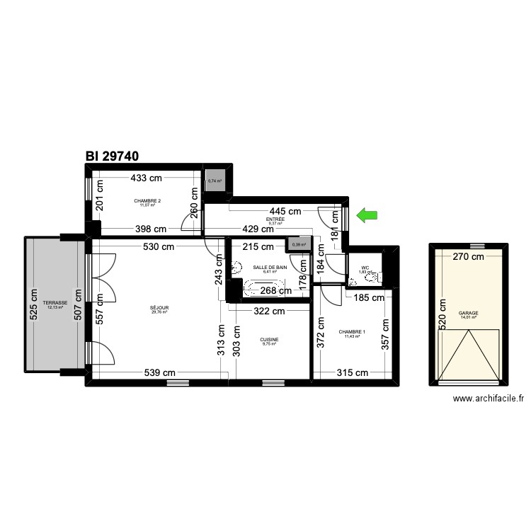 BI 29740. Plan de 15 pièces et 108 m2
