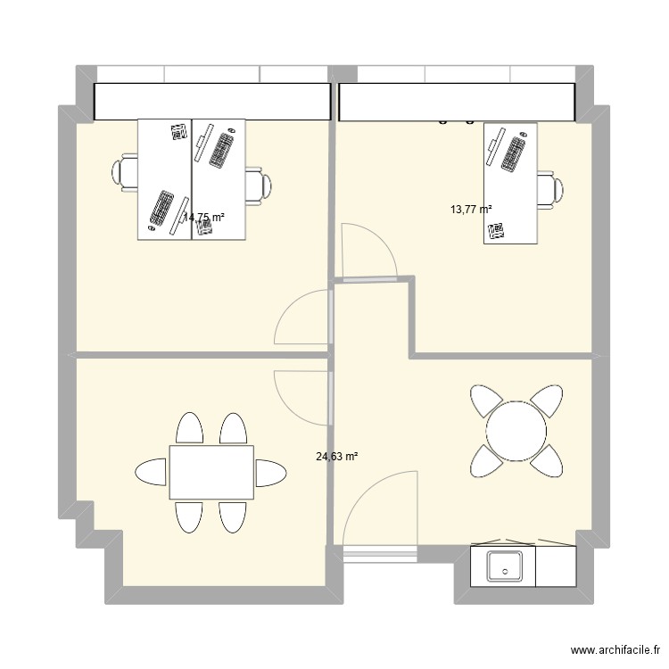 plan Noilly 3 eme. Plan de 3 pièces et 53 m2