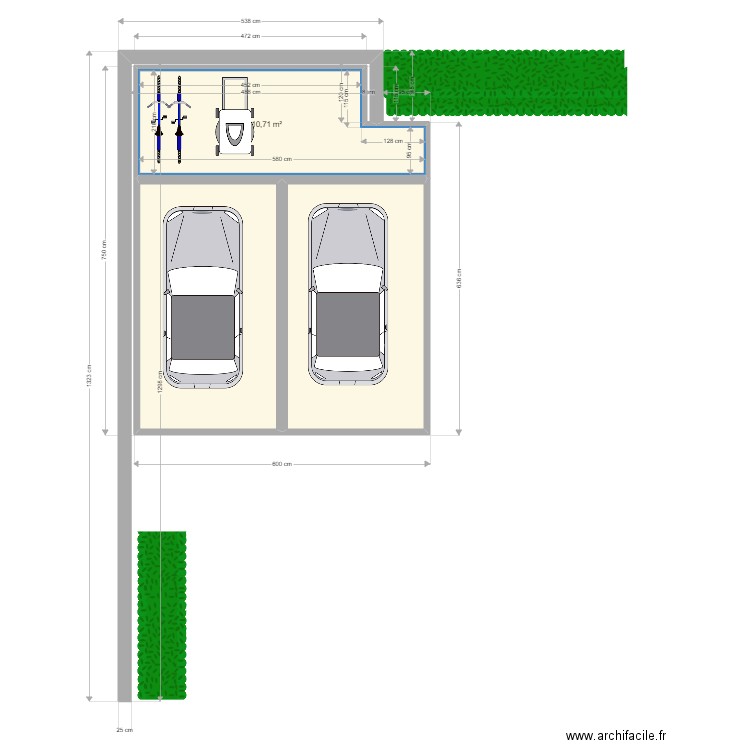 Carport v2. Plan de 3 pièces et 39 m2