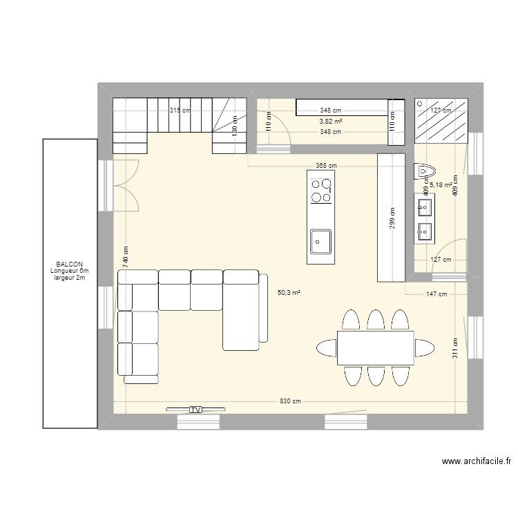 1er etage missy. Plan de 3 pièces et 59 m2