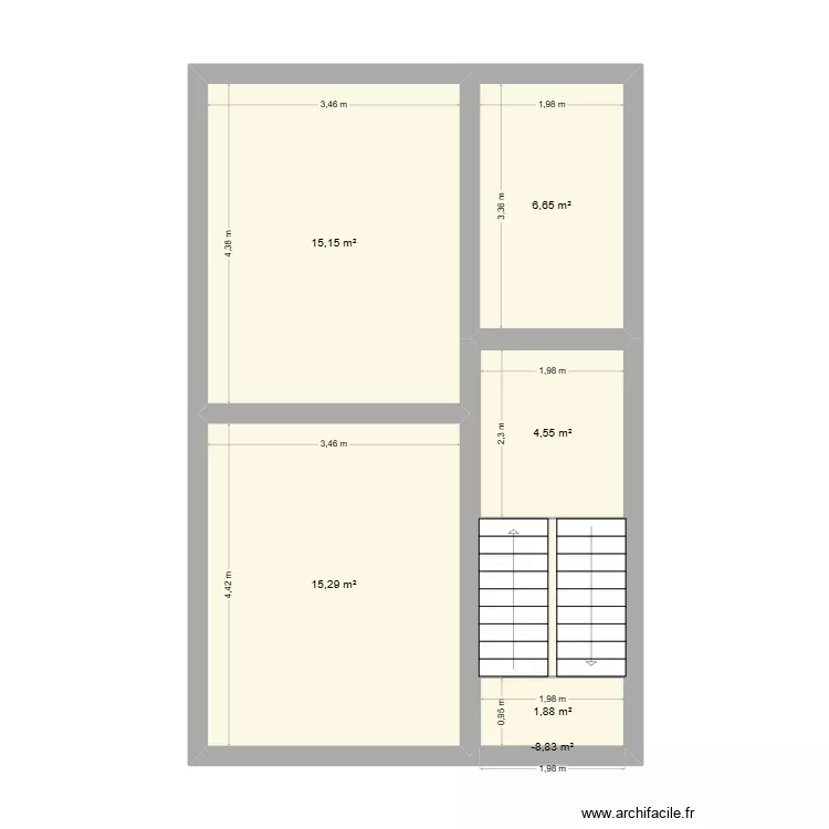 deuxi&egrave;me &eacute;tage F&eacute;tinne. Plan de 6  et 44 m²
