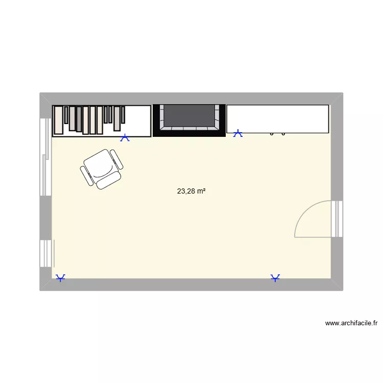 chambre. Plan de 1  et 23 m²
