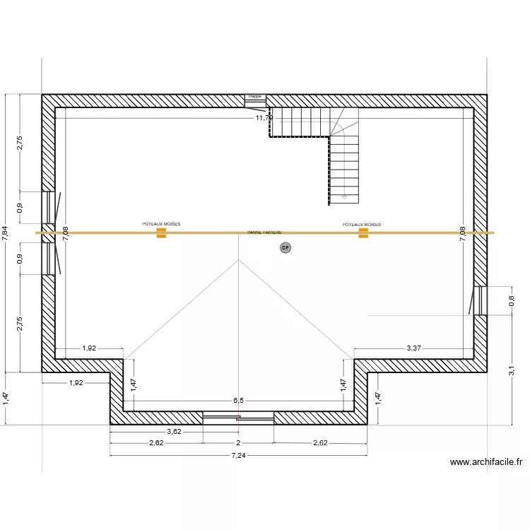 ETAGE POUR EXECUTION SANS CLOISONS. Plan de 1 pièce et 93 m²