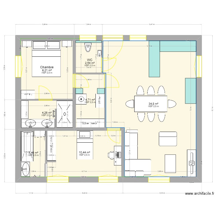 Bellet 17. Plan de 7 pièces et 69 m2