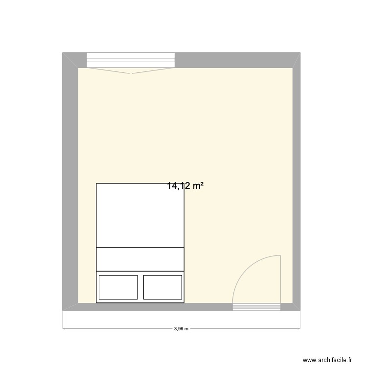 Aménagement chambre. Plan de 1 pièce et 14 m2