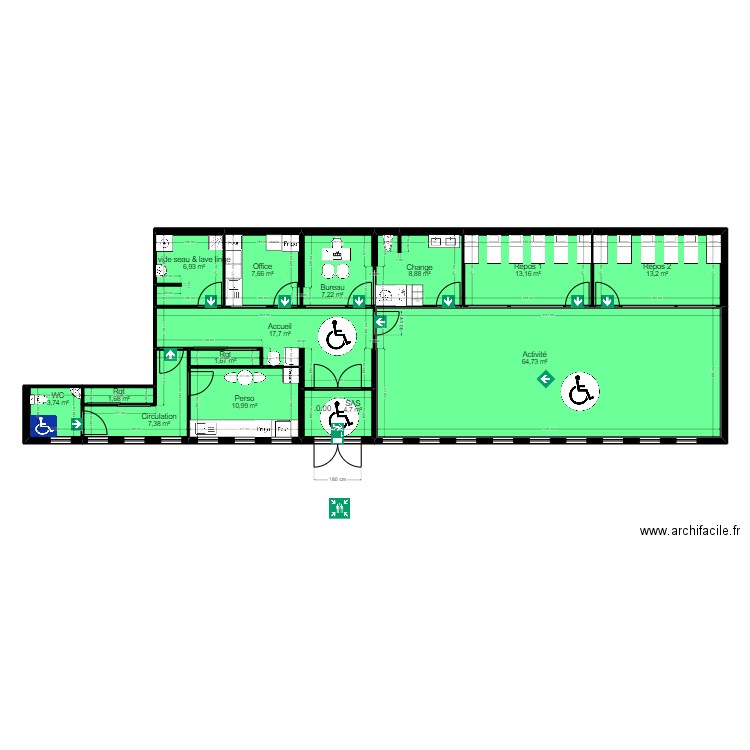 95B200JC projet evac. Plan de 14 pièces et 170 m2