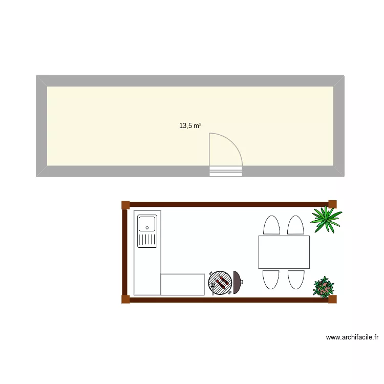 cuisine &eacute;t&eacute;. Plan de 1  et 14 m²