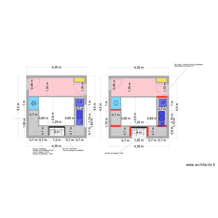 Plan de Cuisine Duplex 1 70cm. Plan de 14 pièces et 32 m2