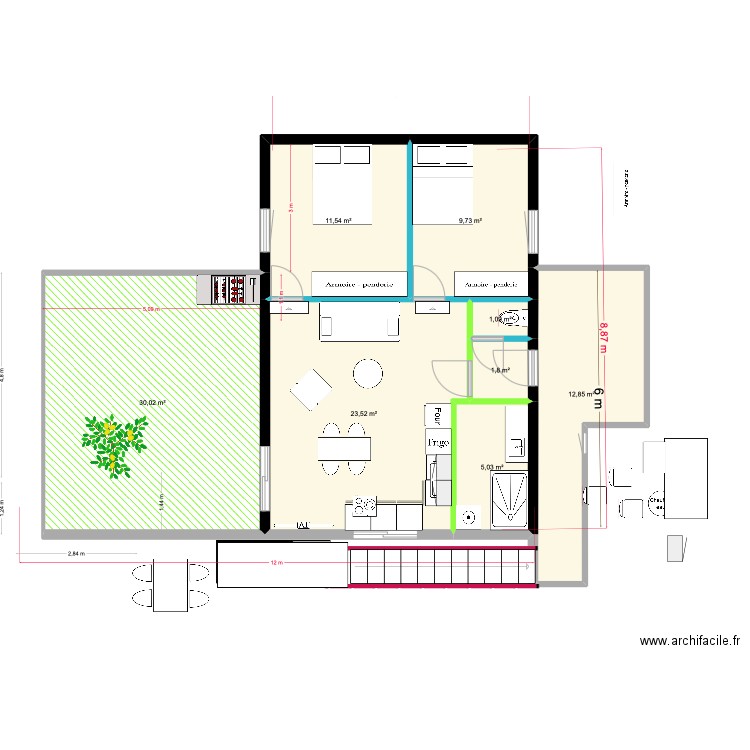 plateforme totale avec construction 4. Plan de 8 pièces et 96 m2
