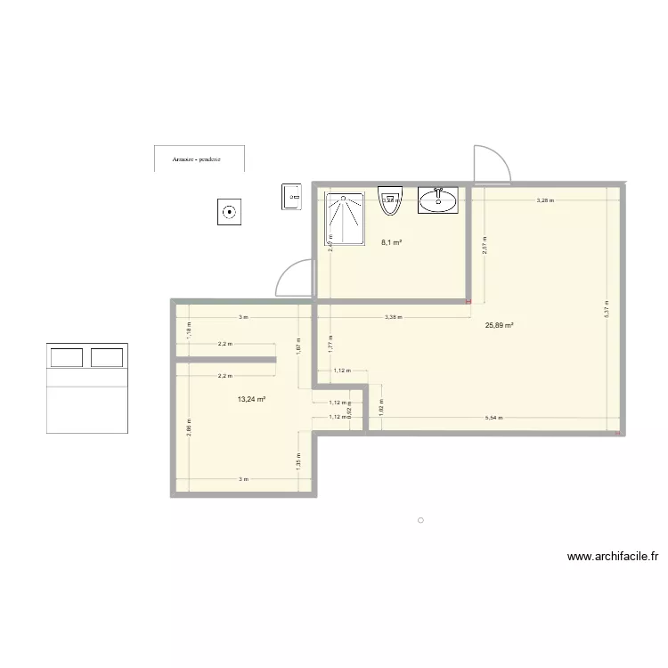 Maison abeille 6. Plan de 3  et 47 m²