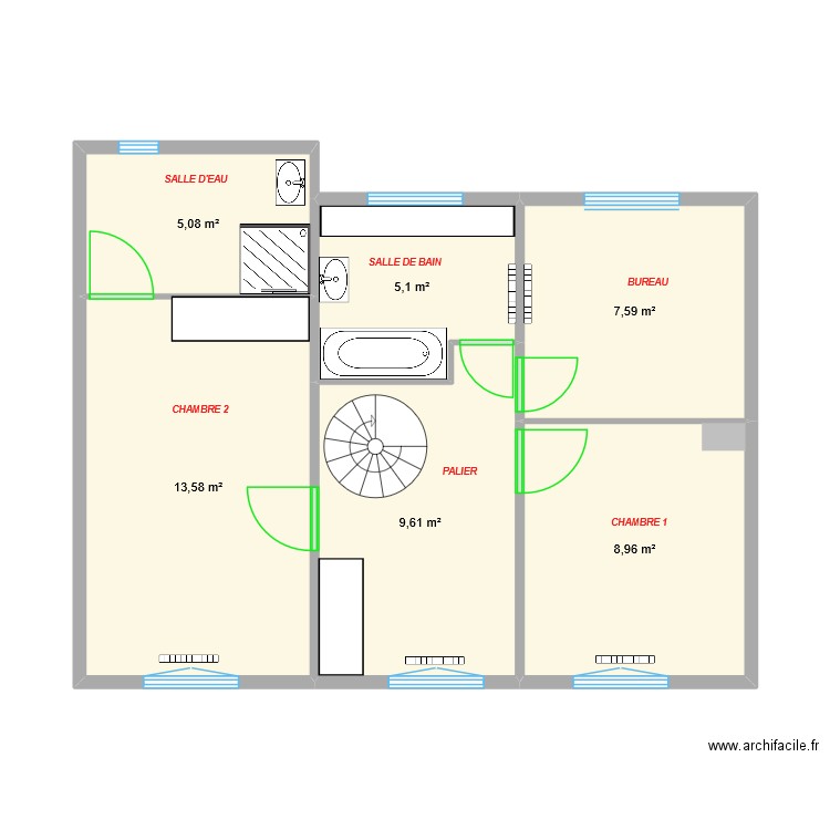 maison Julie Vincent etage. Plan de 6 pièces et 50 m2