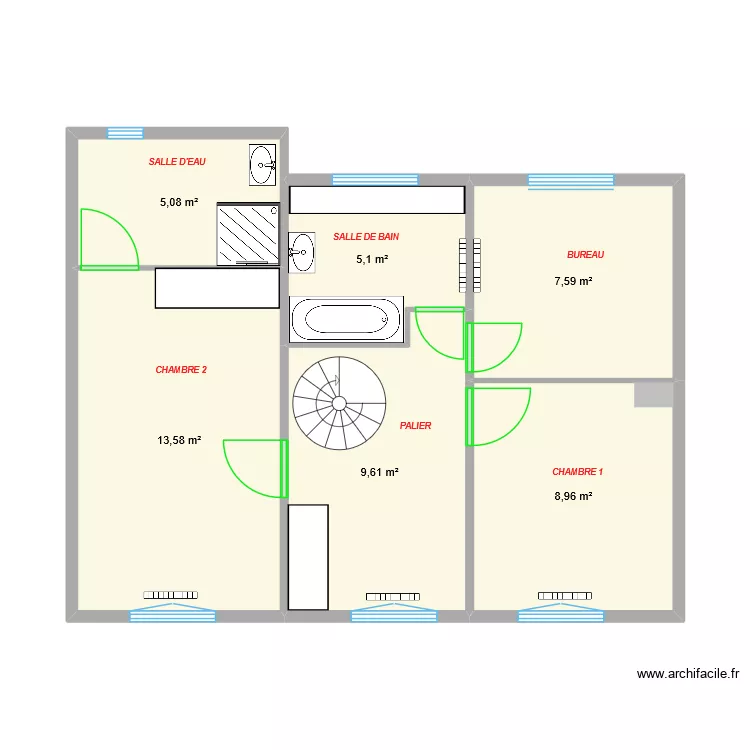 maison Julie Vincent etage. Plan de 6  et 50 m²