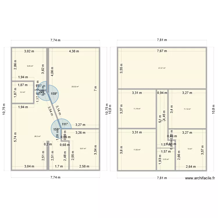 nouvelle expertise. Plan de 12  et 158 m²