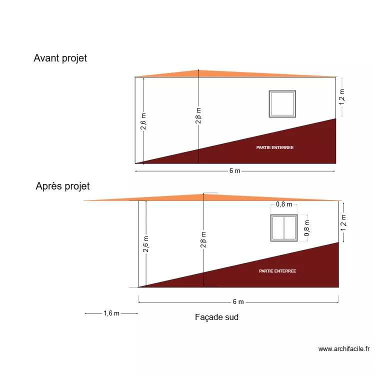V2 FACADE SUD - APRES TRAVAUX. Plan de 