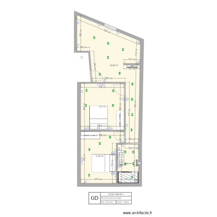 TOM. Plan de 4 pièces et 51 m2