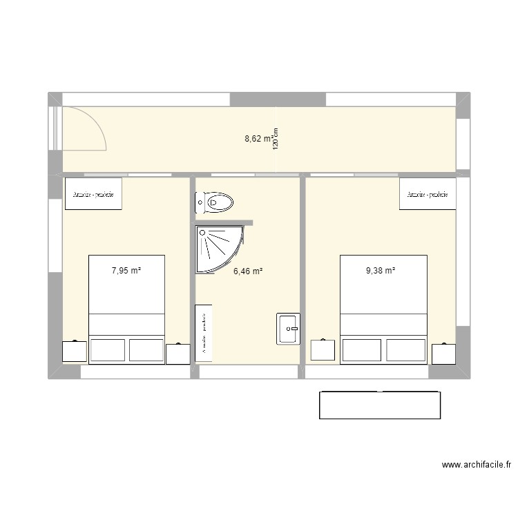 jeff & jyps. Plan de 4 pièces et 32 m2