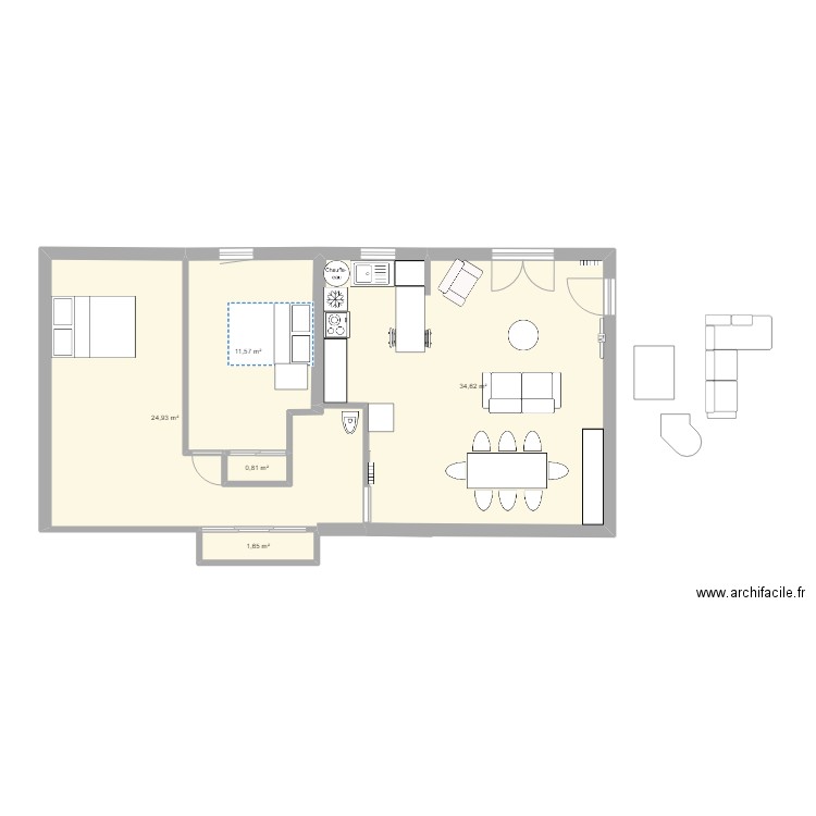 mamie. Plan de 5 pièces et 74 m2