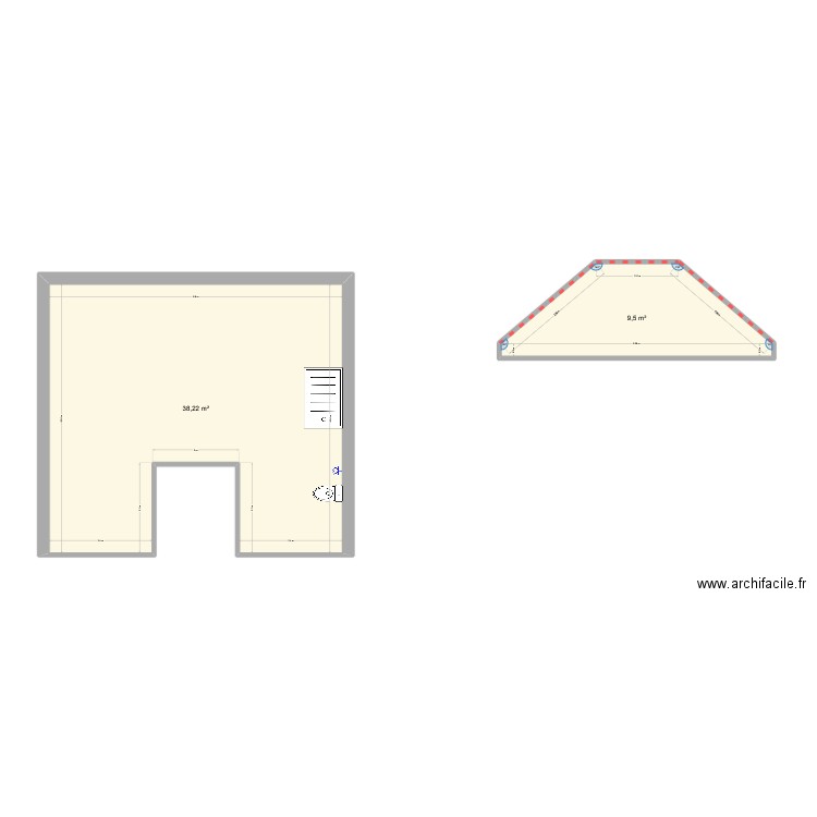 marc l'abbat. Plan de 2 pièces et 48 m2
